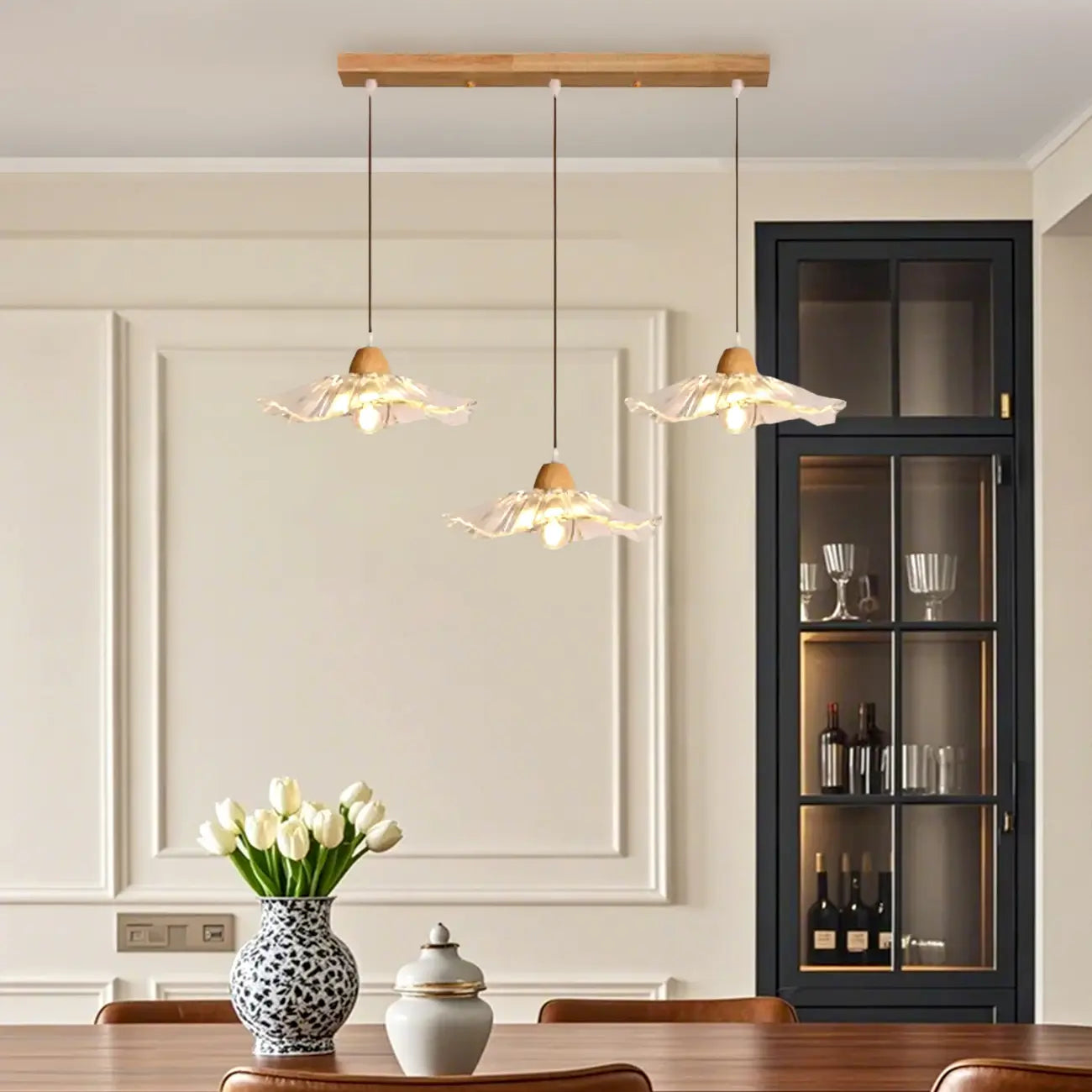 Elegant Clear Glass Floral Pendant Light with 3 Lights