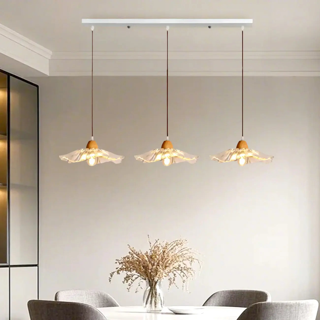 Elegant Clear Glass Floral Pendant Light with 3 Lights