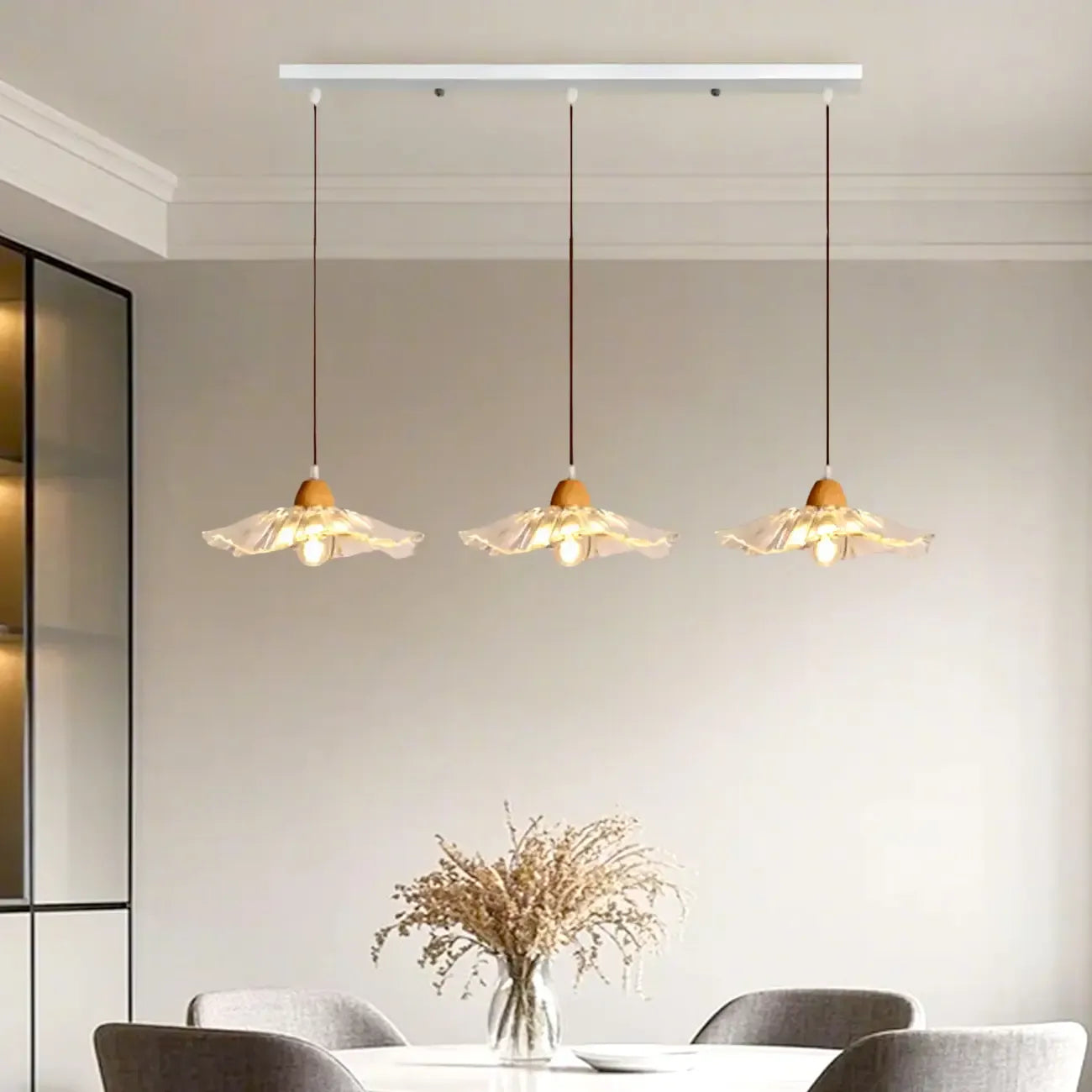 Elegant Clear Glass Floral Pendant Light with 3 Lights