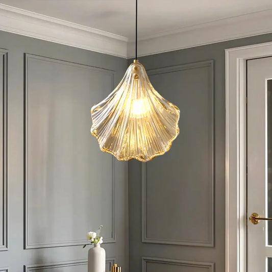 Artistic Ginkgo Clear Glass LED Pendant Light for Living Room