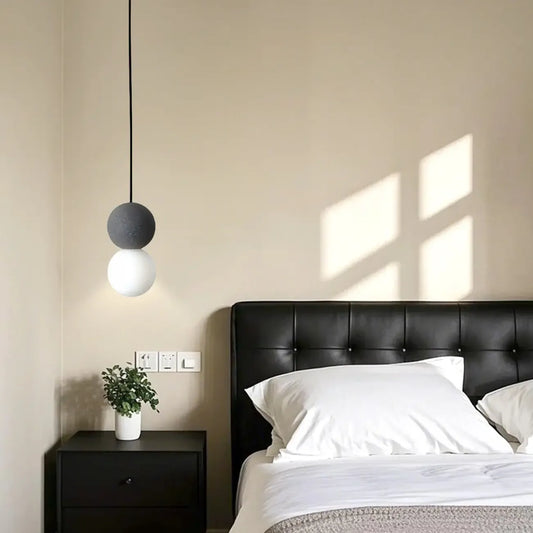 Minimalist Milky Glass Globe Pendant Lamp with Beaded Detail for Bedside