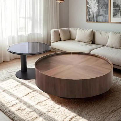 2 Drawers Round Reclaimed Wood Nesting Pallet Coffee Table