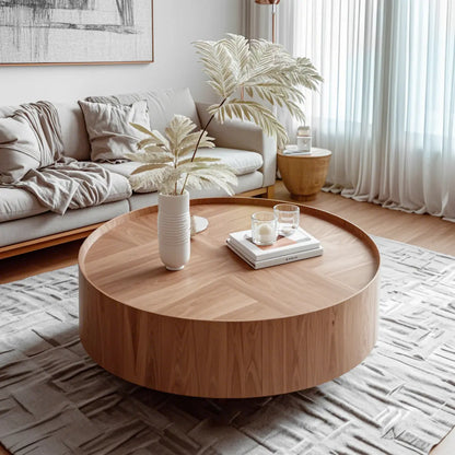 2 Drawers Round Reclaimed Wood Nesting Pallet Coffee Table