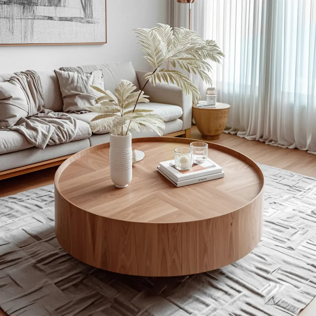 2 Drawers Round Reclaimed Wood Nesting Pallet Coffee Table