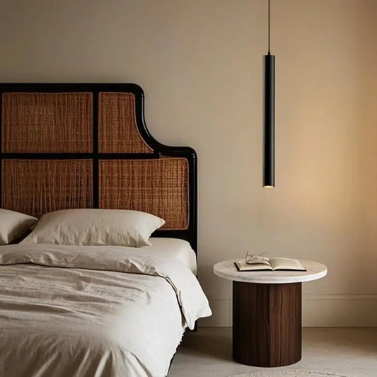 Sleek Long Tube Black Aluminum Pendant Light for Bedside