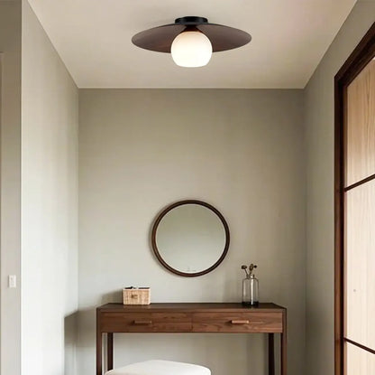 Mini Natural Finish Semi-Flush Ceiling Light for Living Room