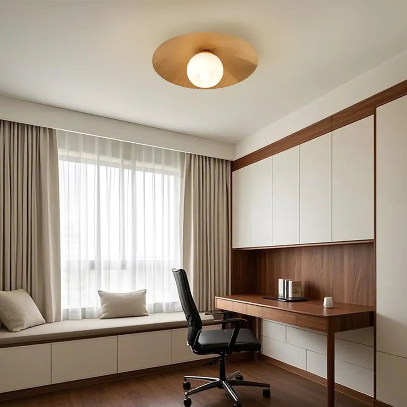 Mini Natural Finish Semi-Flush Ceiling Light for Living Room