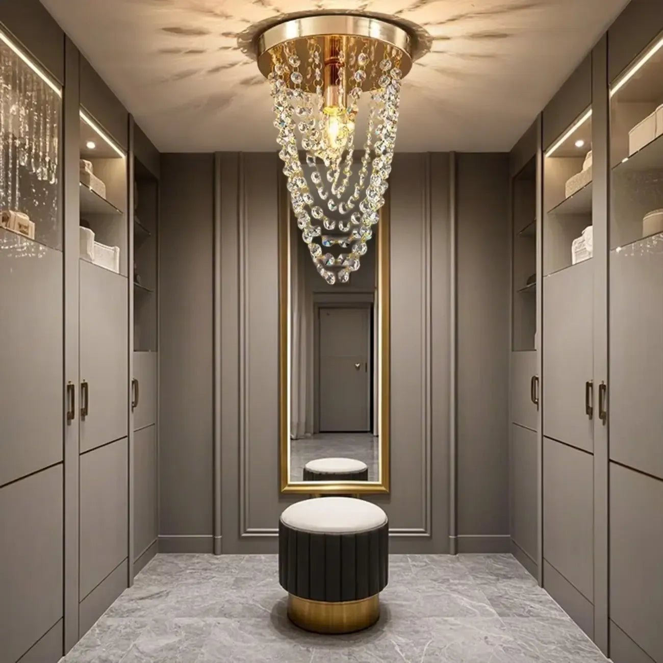 Geometric Crystal Flush Ceiling Light Fixture for Living Room