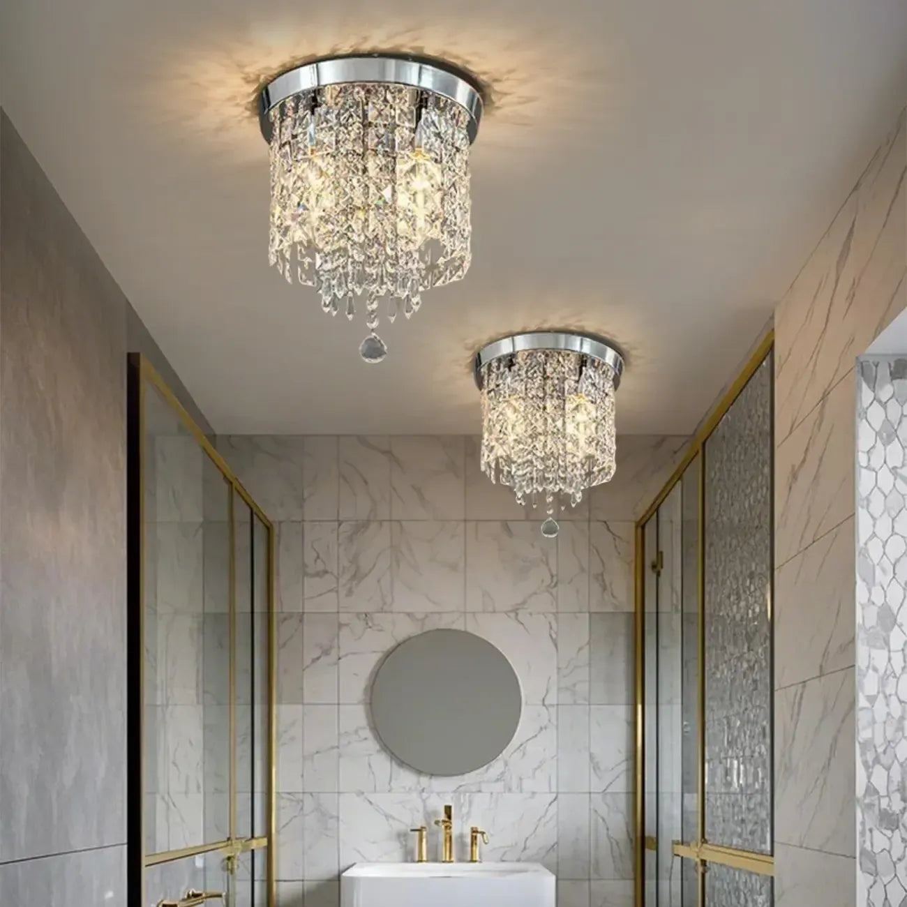 Geometric Crystal Flush Ceiling Light Fixture for Living Room