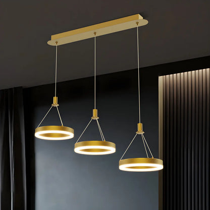 Geometric 3-Light Brass LED Island Pendant Light for Kitchen