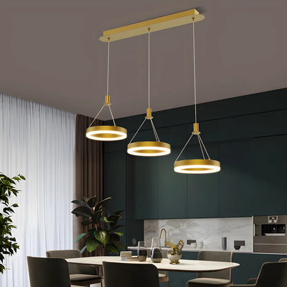 Geometric 3-Light Brass LED Island Pendant Light for Kitchen