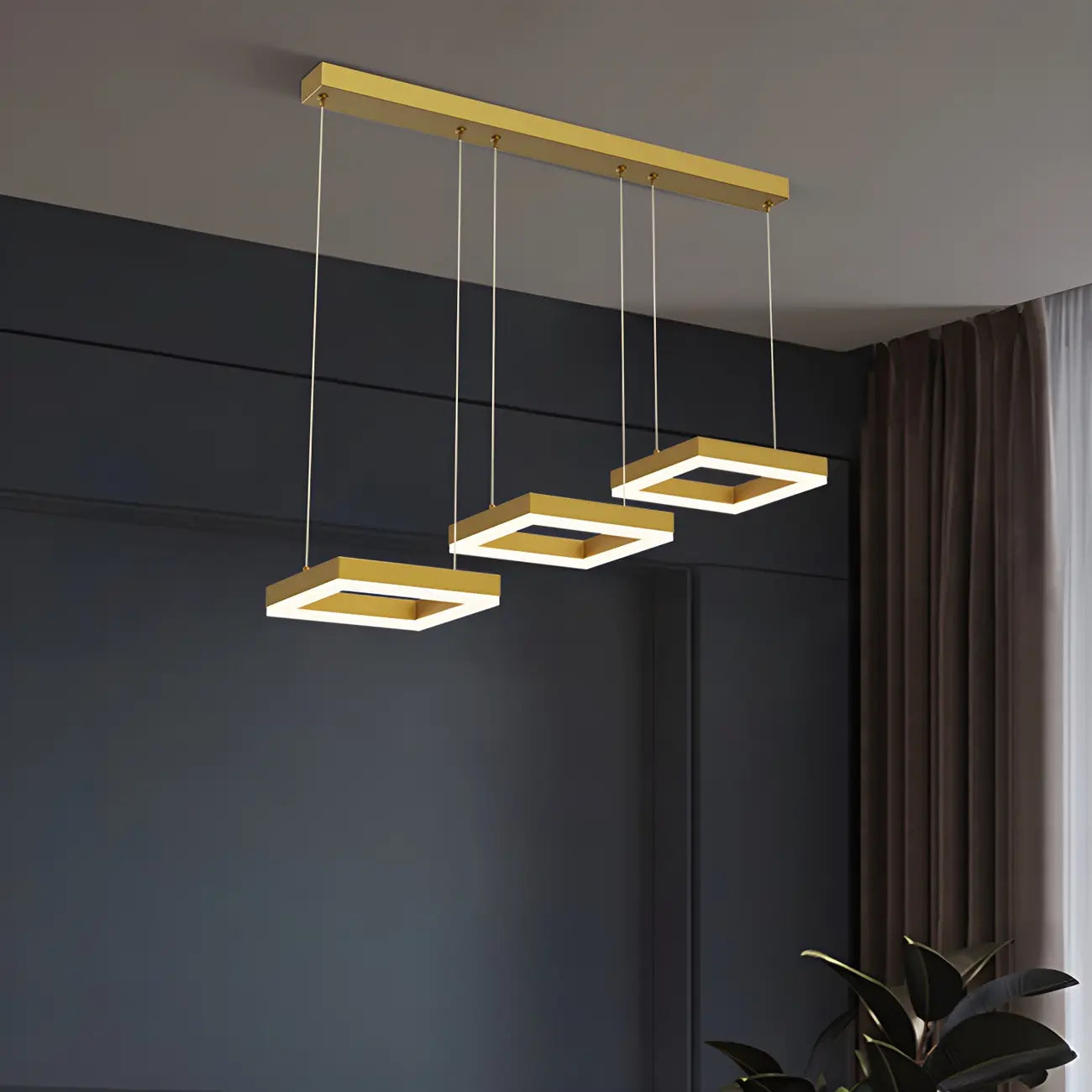 Geometric 3-Light Brass LED Island Pendant Light for Kitchen