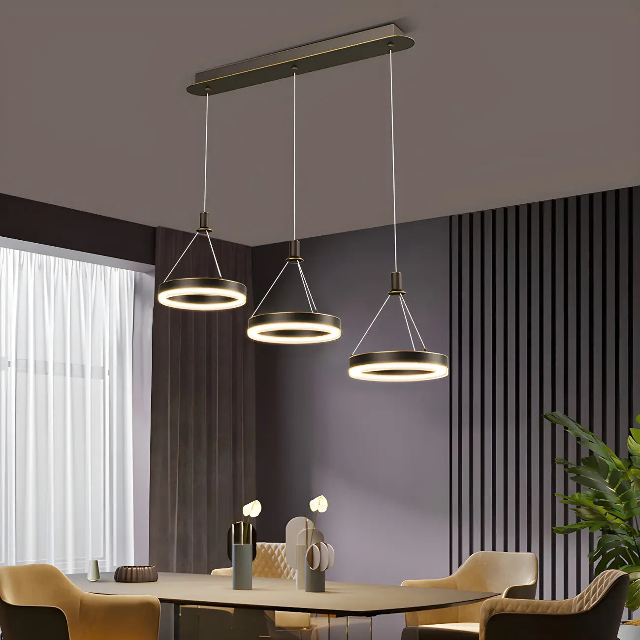 Geometric 3-Light Brass LED Island Pendant Light for Kitchen