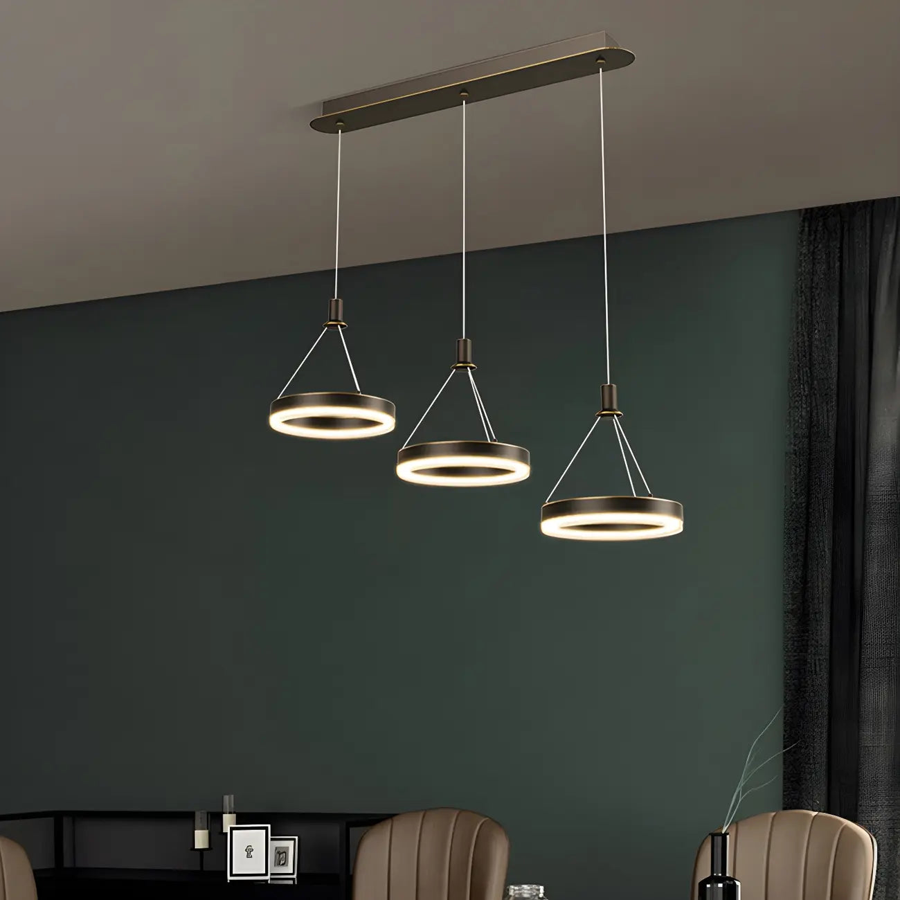 Geometric 3-Light Brass LED Island Pendant Light for Kitchen
