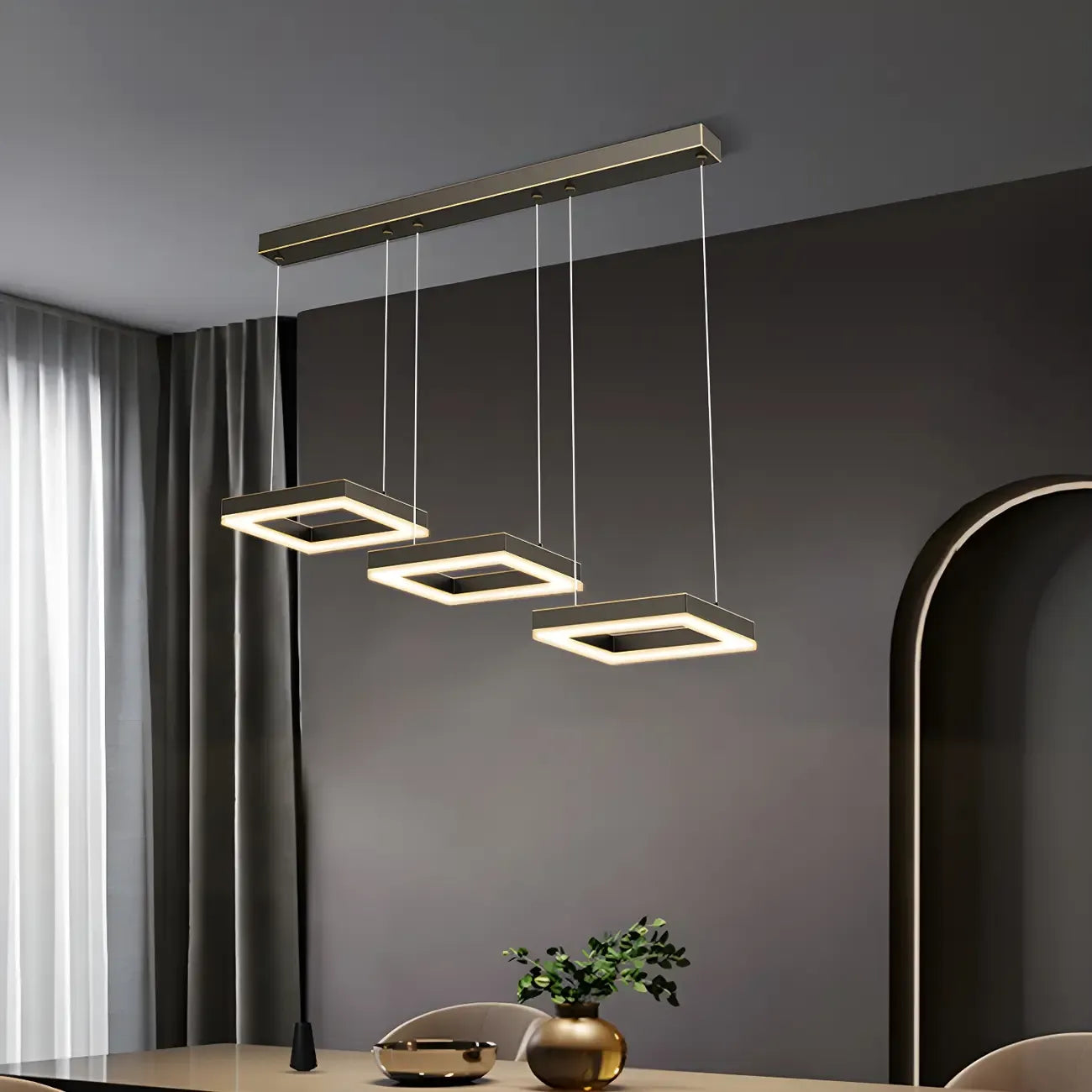 Geometric 3-Light Brass LED Island Pendant Light for Kitchen