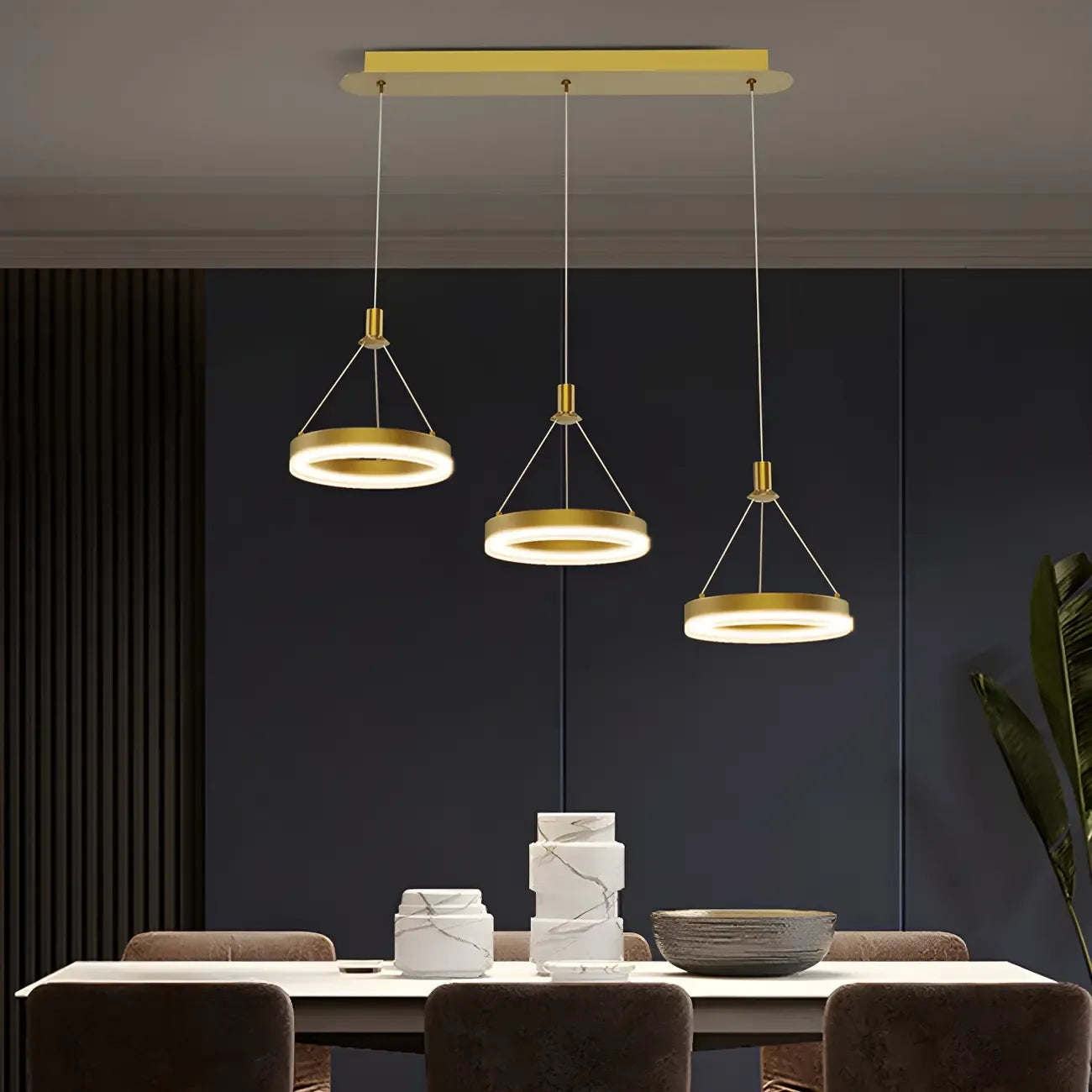 Geometric 3-Light Brass LED Island Pendant Light for Kitchen