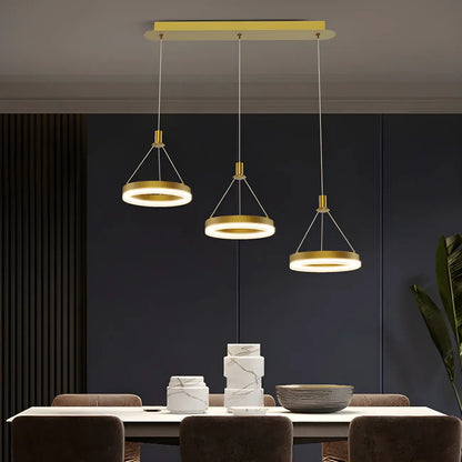 Geometric 3-Light Brass LED Island Pendant Light for Kitchen