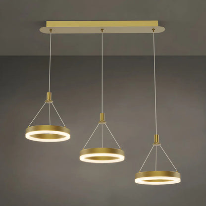 Geometric 3-Light Brass LED Island Pendant Light for Kitchen