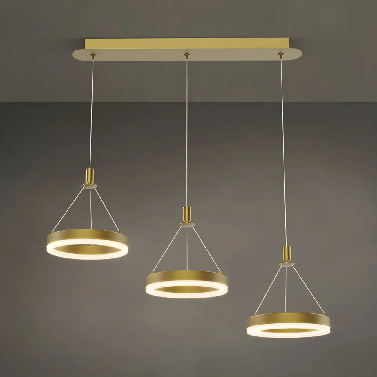 Geometric 3-Light Brass LED Island Pendant Light for Kitchen