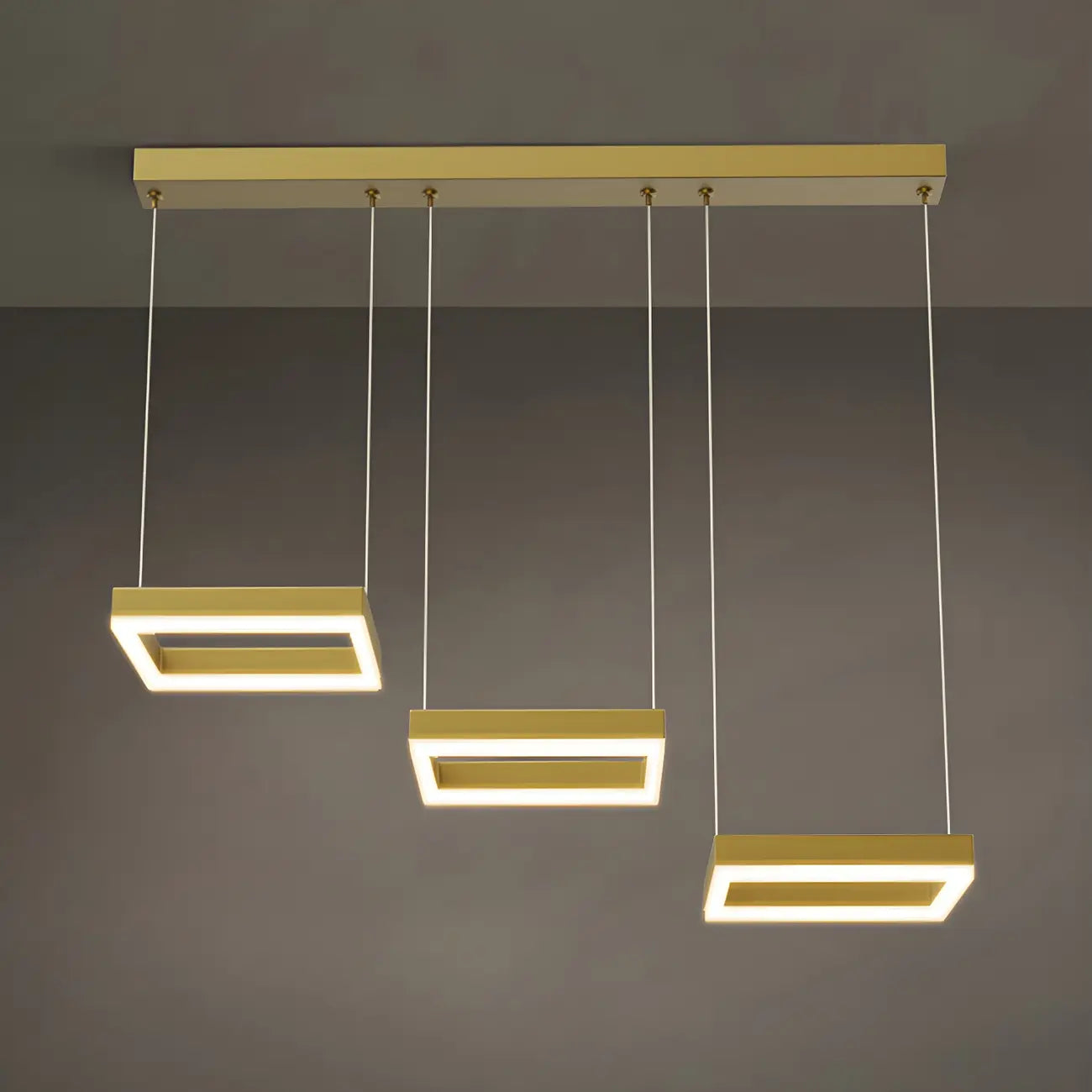 Geometric 3-Light Brass LED Island Pendant Light for Kitchen