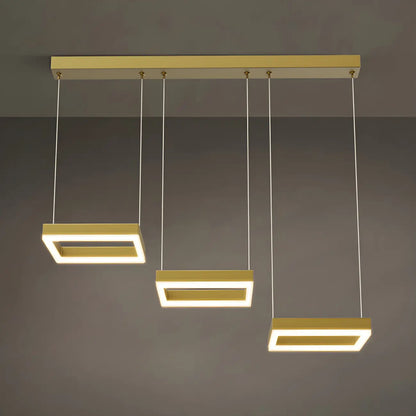 Geometric 3-Light Brass LED Island Pendant Light for Kitchen