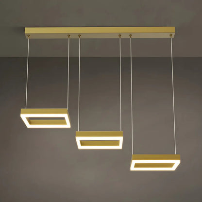 Geometric 3-Light Brass LED Island Pendant Light for Kitchen