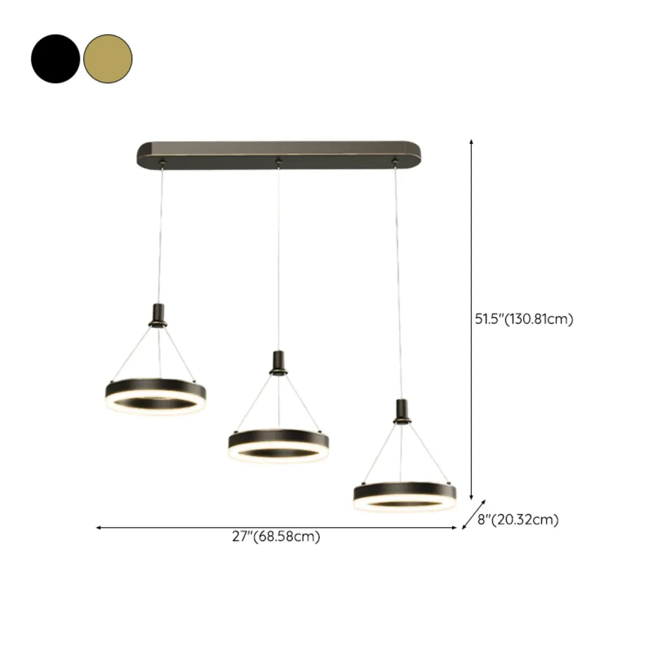 Geometric 3-Light Brass LED Island Pendant Light for Kitchen