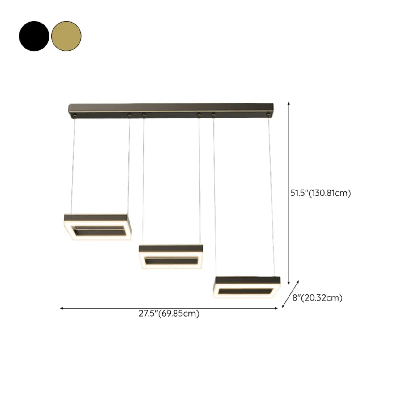 Geometric 3-Light Brass LED Island Pendant Light for Kitchen