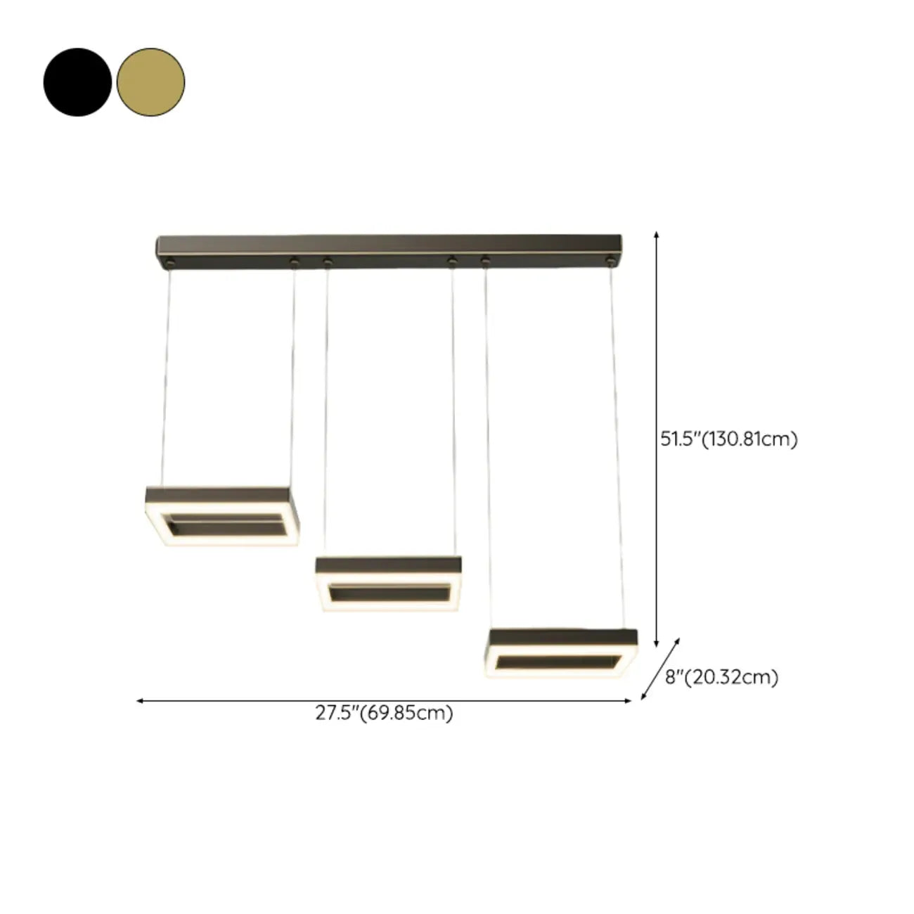 Geometric 3-Light Brass LED Island Pendant Light for Kitchen