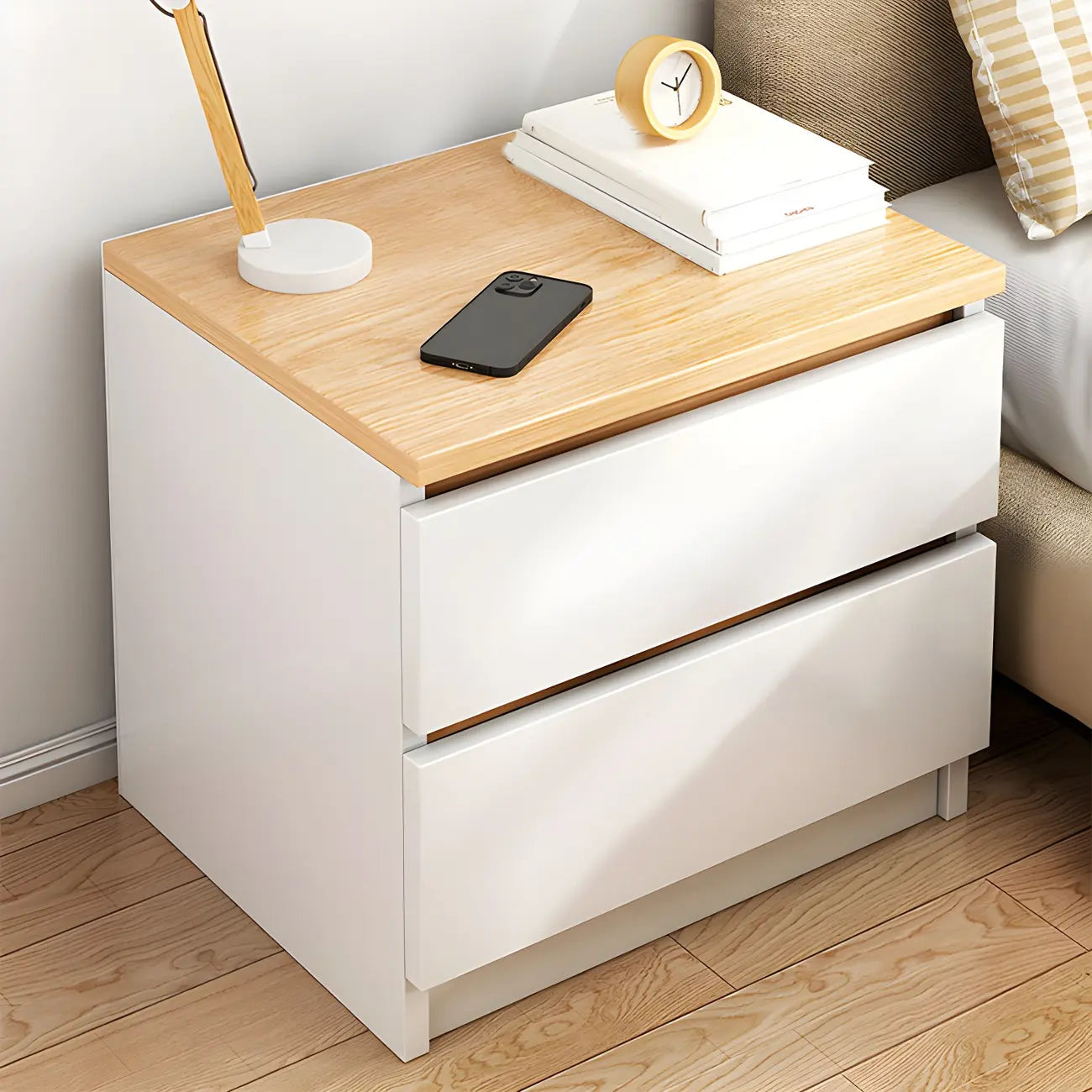 Modern Wood White Bedside Nightstand Drawer Storage