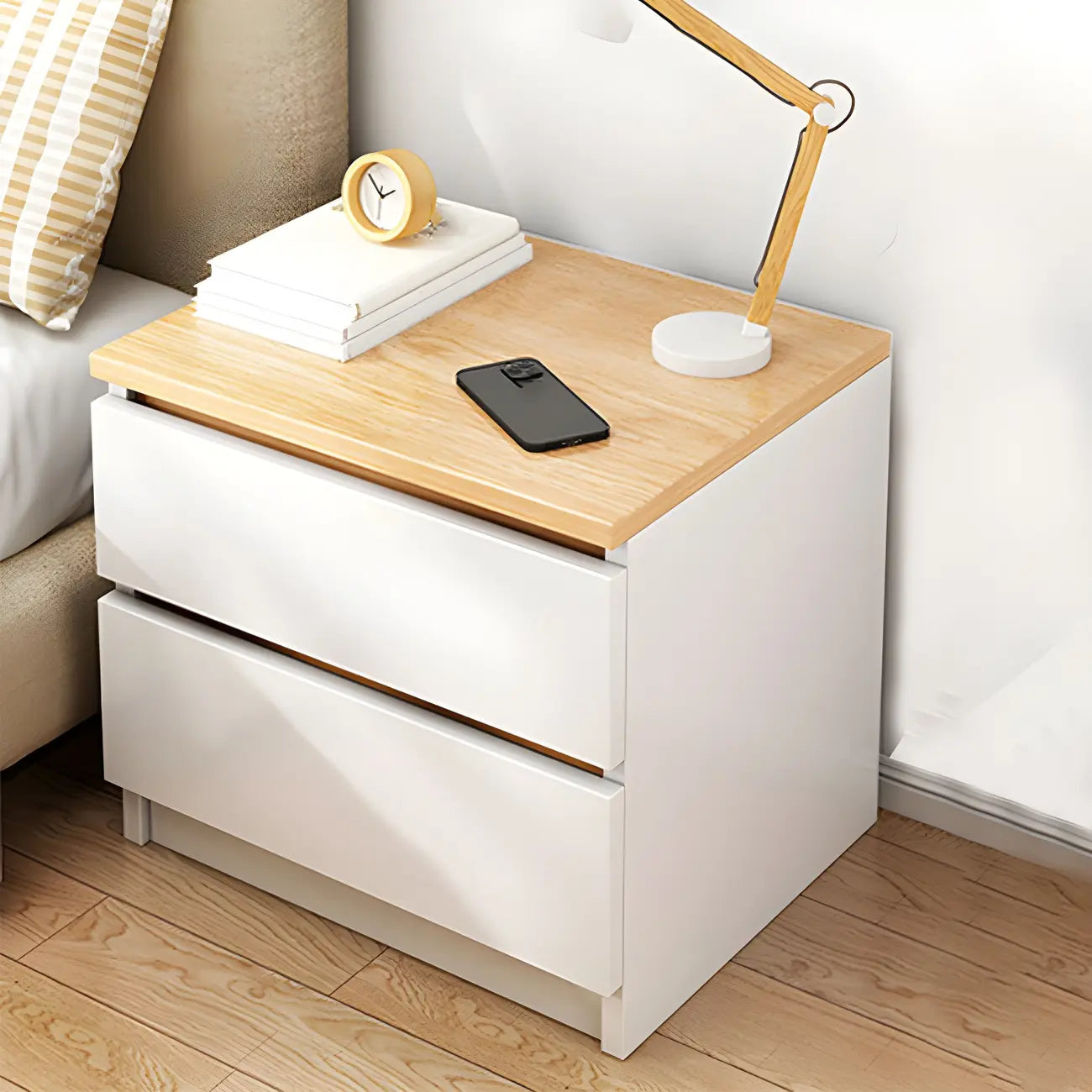 Modern Wood White Bedside Nightstand Drawer Storage