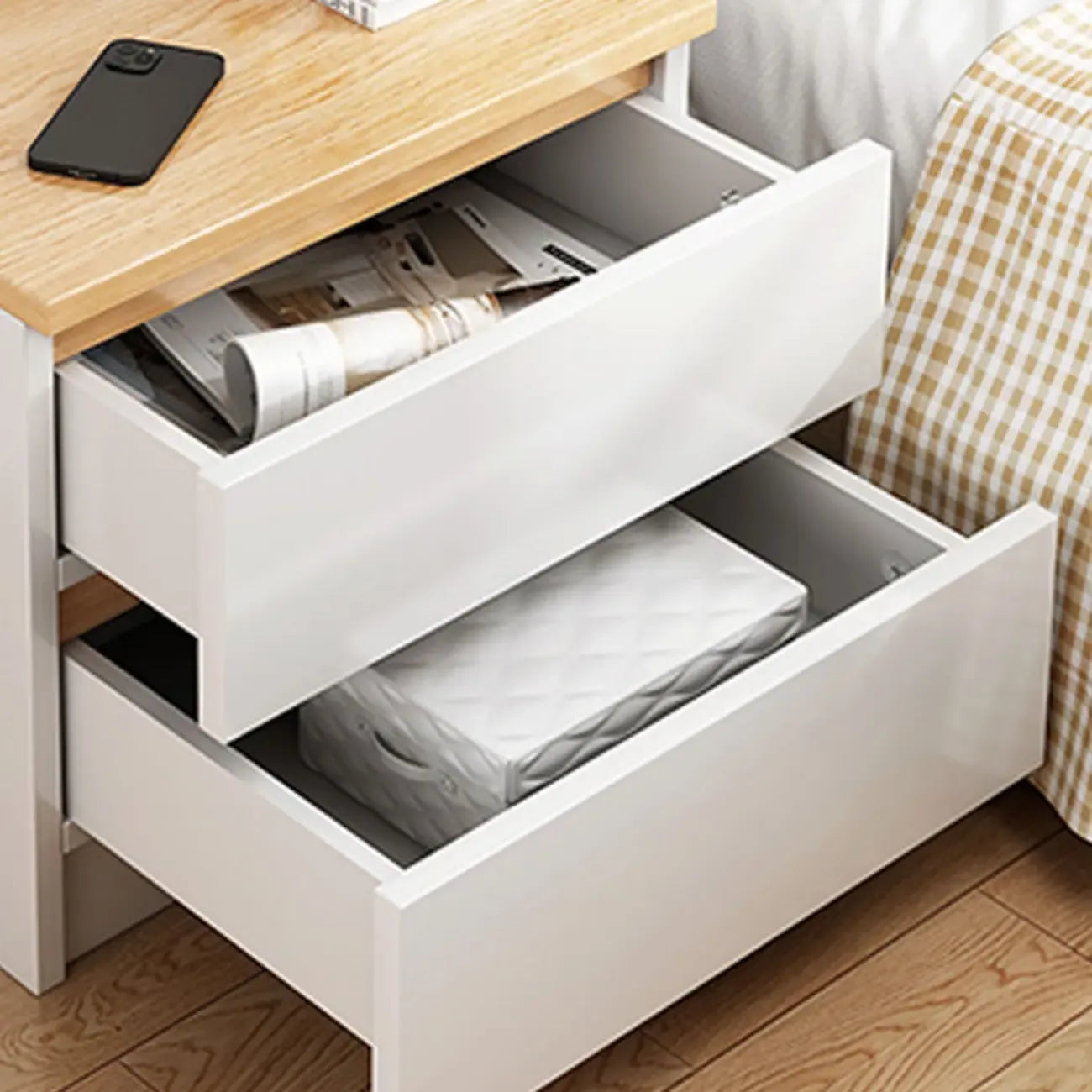 Modern Wood White Bedside Nightstand Drawer Storage