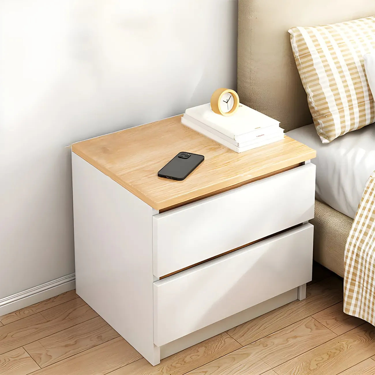 Modern Wood White Bedside Nightstand Drawer Storage