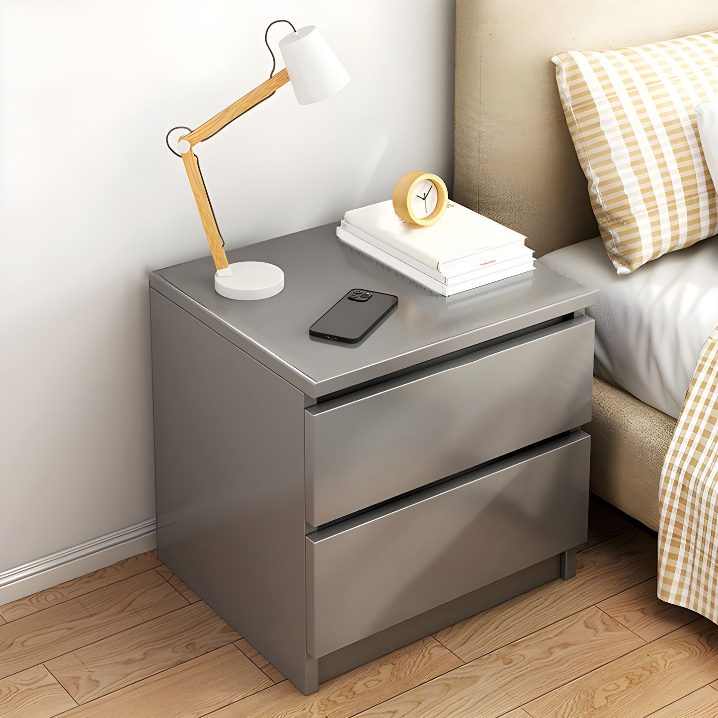 Modern Wood White Bedside Nightstand Drawer Storage