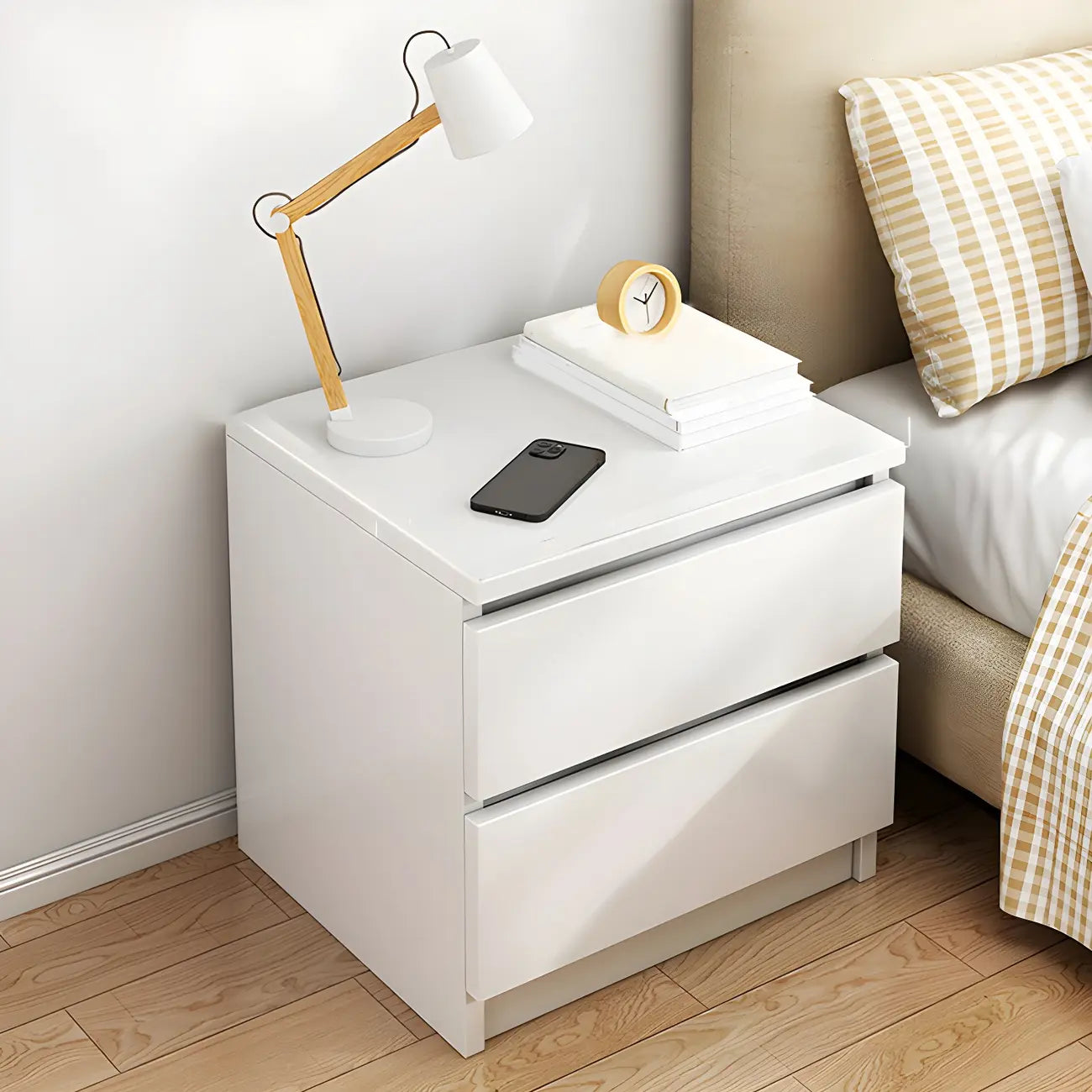 Modern Wood White Bedside Nightstand Drawer Storage