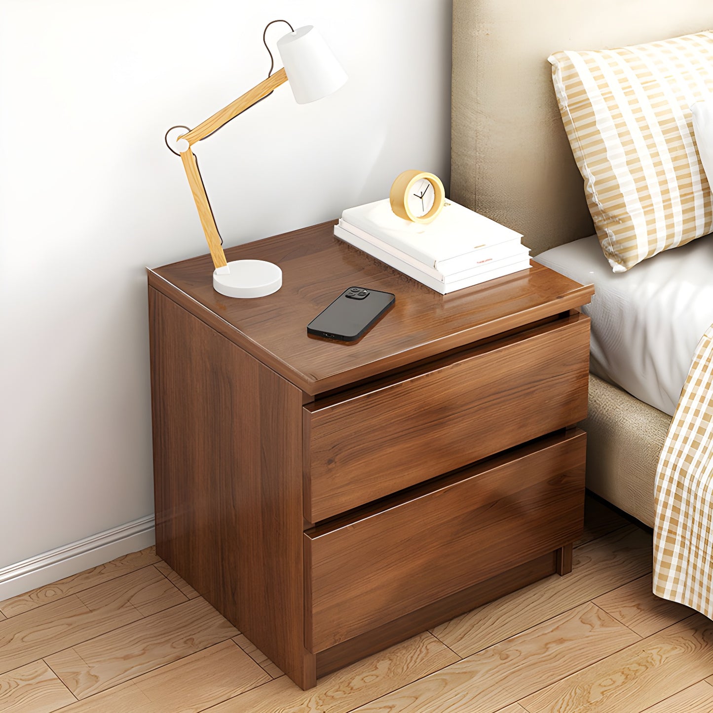 Modern Wood White Bedside Nightstand Drawer Storage