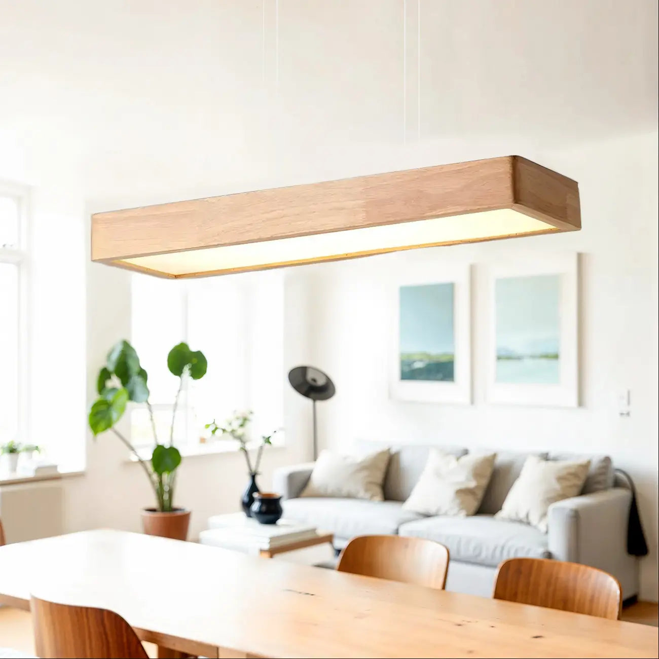 Natural Wood Dimming LED Rectangular Pendant Light