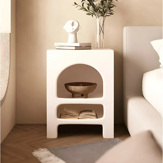 Rectangular White Wood Arched Open Storage Nightstand