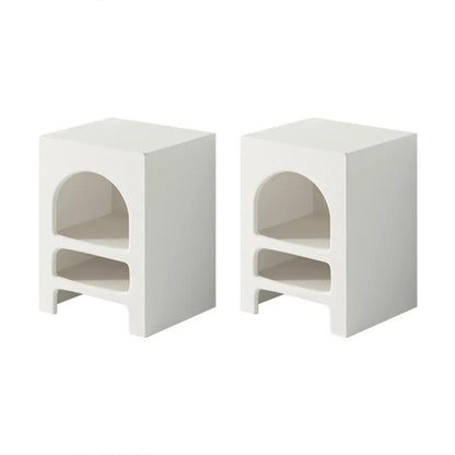 Rectangular White Wood Arched Open Storage Nightstand