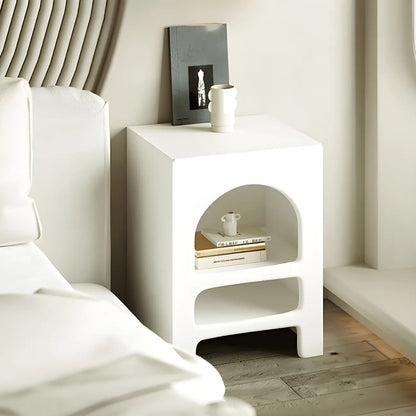 Rectangular White Wood Arched Open Storage Nightstand