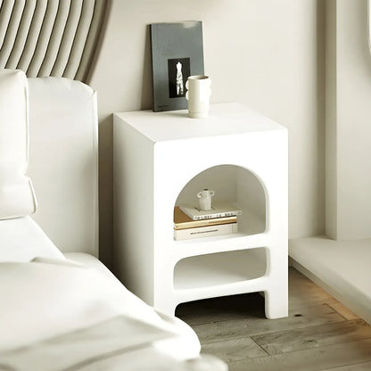 Rectangular White Wood Arched Open Storage Nightstand
