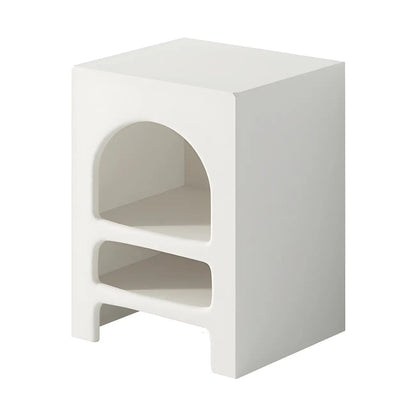 Rectangular White Wood Arched Open Storage Nightstand