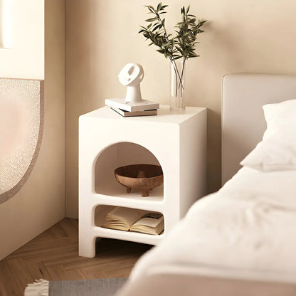 Rectangular White Wood Arched Open Storage Nightstand