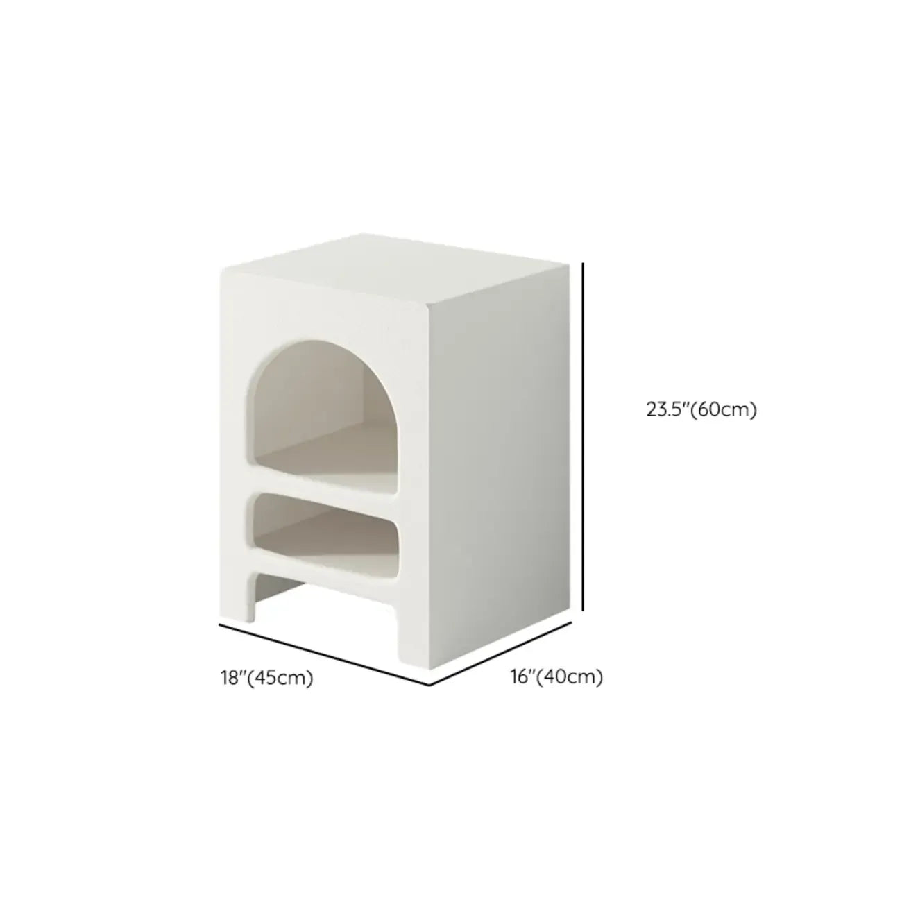 Rectangular White Wood Arched Open Storage Nightstand