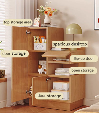 Casual Wood Color Rectangle Nightstand with 3 Cabinets