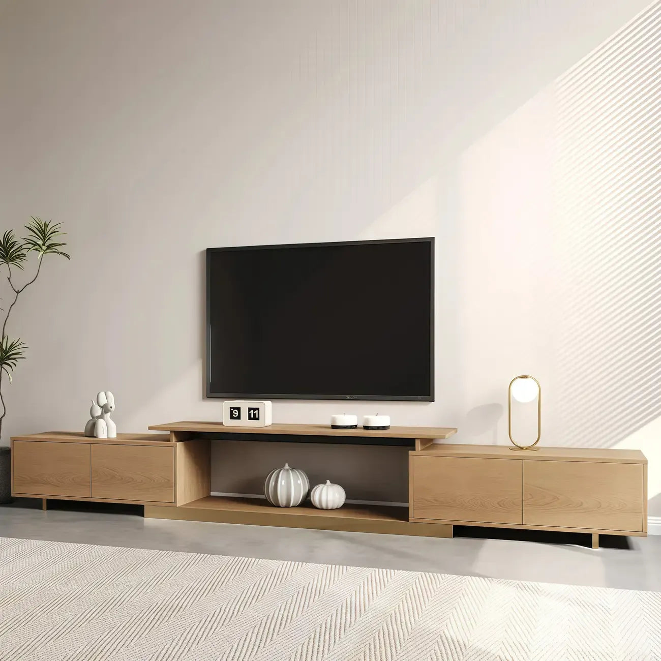 Extendable Walnut Wooden Open Storage TV Stand