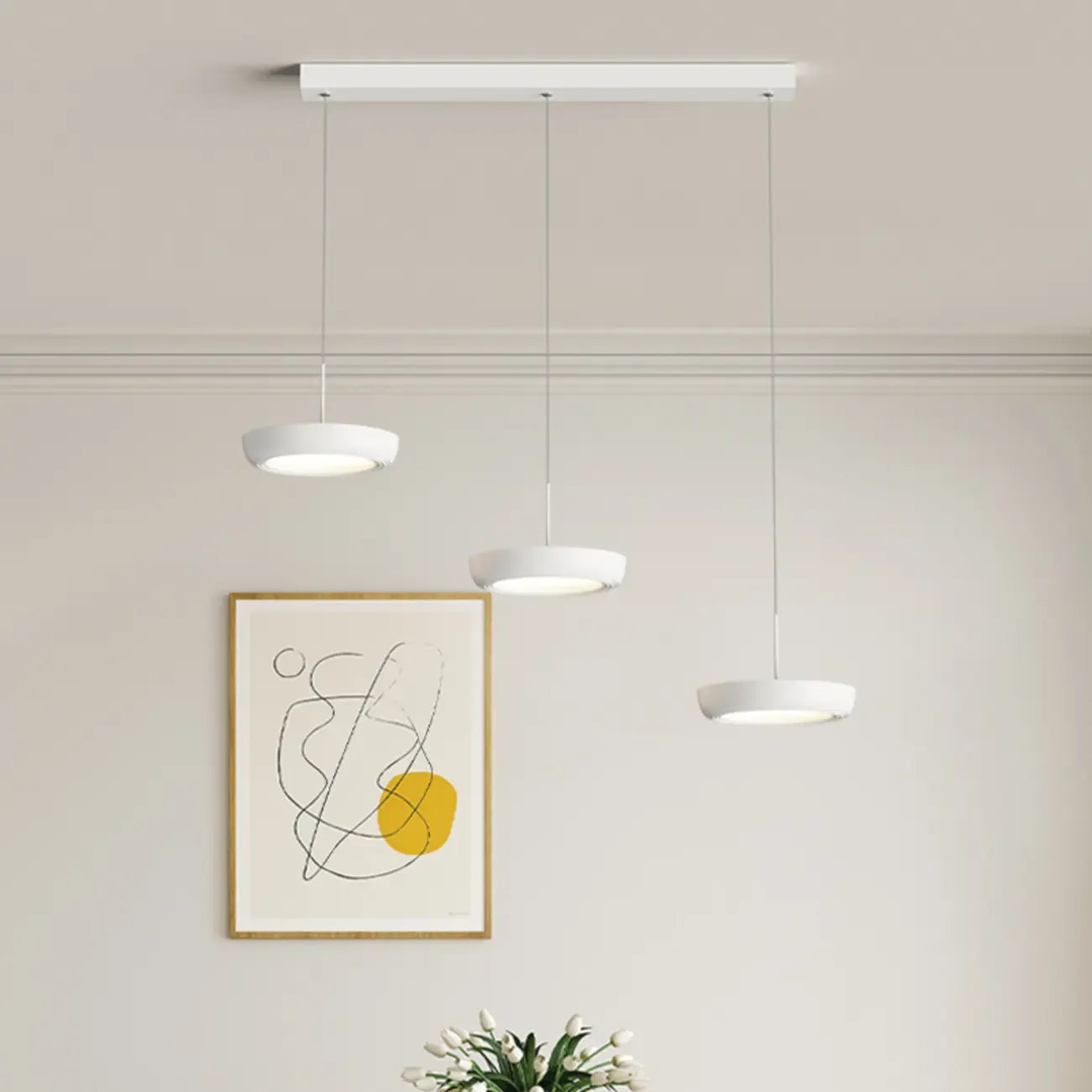 Sleek Metal Round Dimmable LED Island Pendant Light for Kitchen