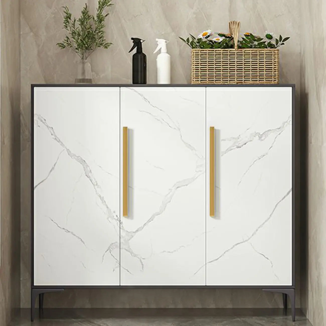 Modern White-Gray Metal Hallway Shoe Storage Cabinet