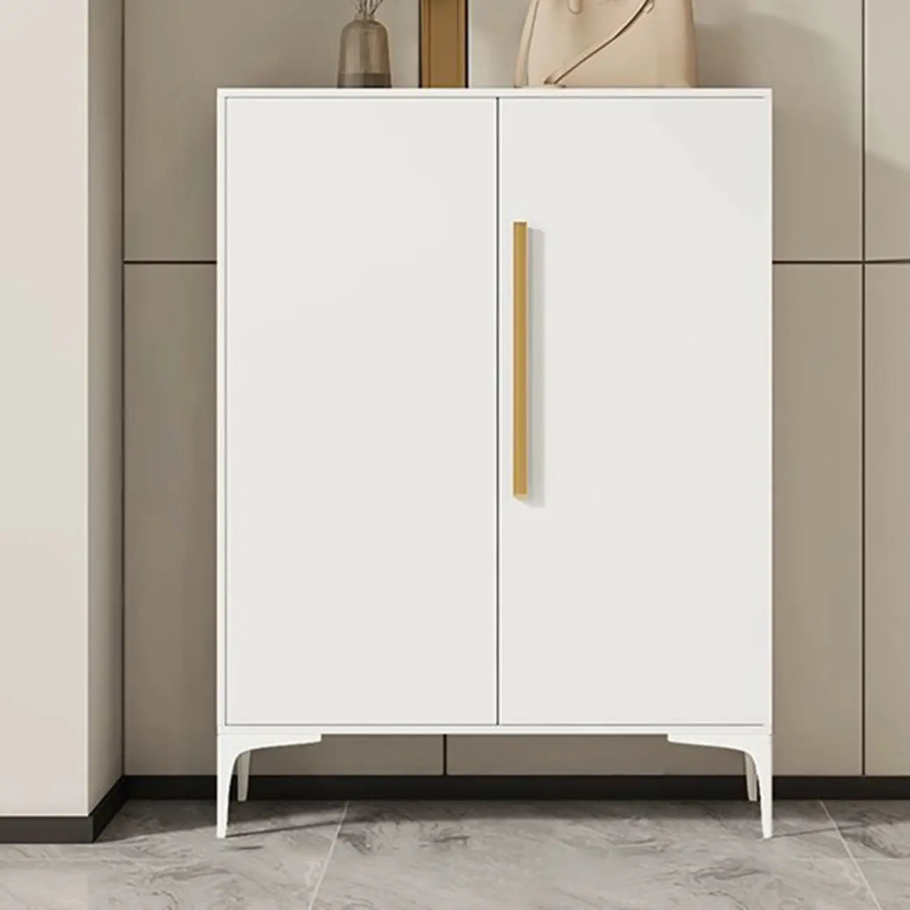 Modern White-Gray Metal Hallway Shoe Storage Cabinet