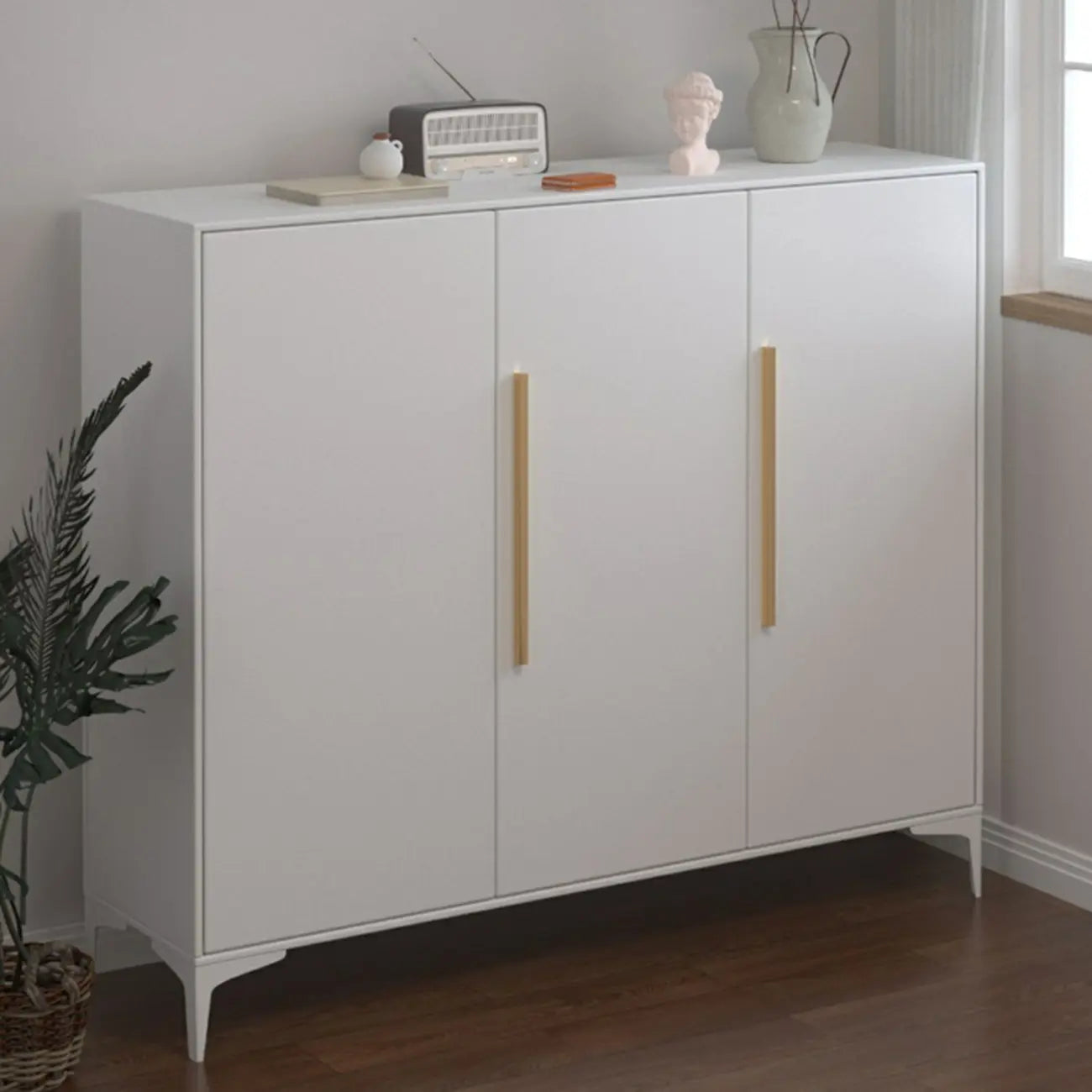 Modern White-Gray Metal Hallway Shoe Storage Cabinet